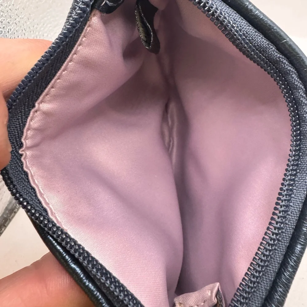 Coach Navy Sequin Wristlet Clutch with Leather Trim - Picture 6 of 7